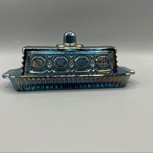 Vintage Indiana glass Company Blue Carnival Glass Windsor Butter Dish